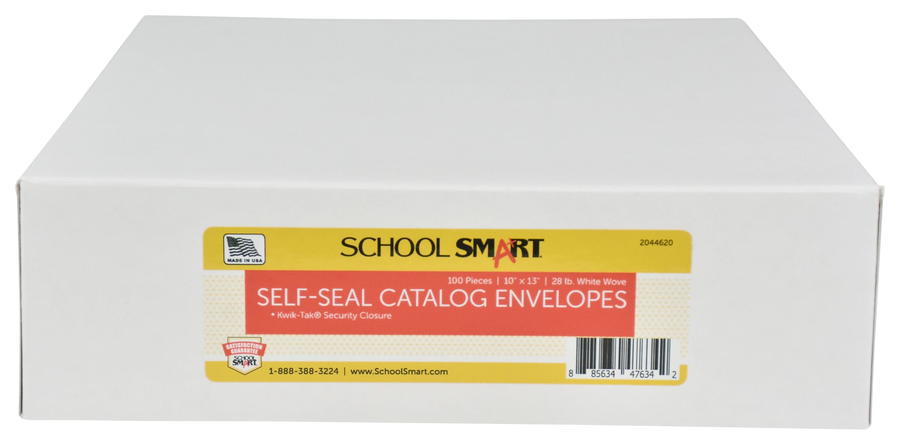 School Smart Kwik-Tak Envelopes, 10 x 13 Inches, 28 lb, White, Box of 100 2044620